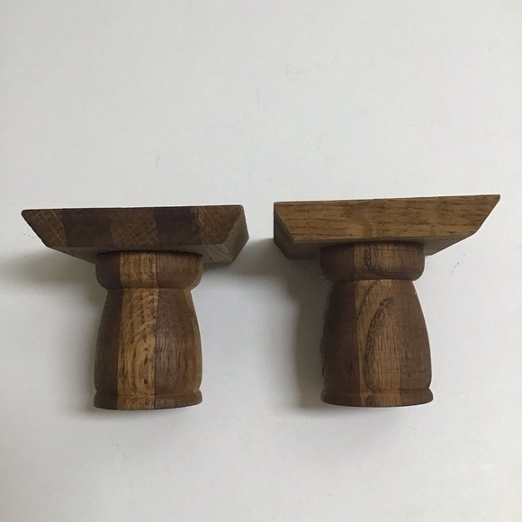 Vintage Folk Art Rustic Pair Small Solid Wood Candlestick Holders 3” Primitive - Picture 8 of 16